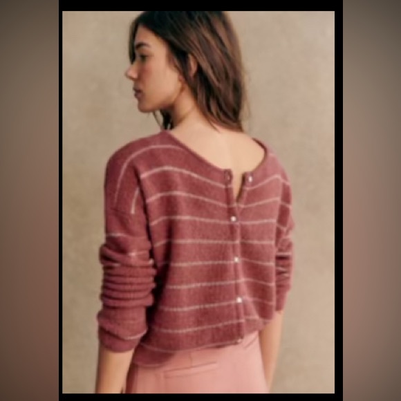 Sezane Gaspard Cardigan. Shiny threading. Dark rosewood / gold - Picture 1 of 6